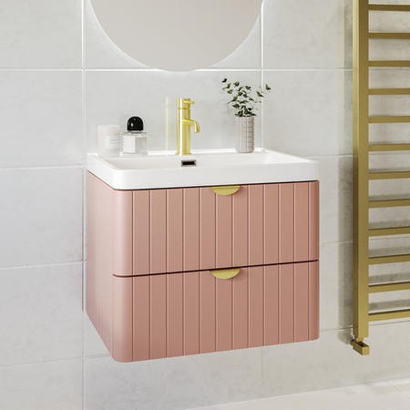 600mm Pink Wall Hung Vanity Unit With, Wall Hung Sink Vanity Unit 600mm