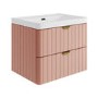 Grade A1 - 600mm Pink Wall Hung Vanity Unit with Basin and Brass Handles - Empire