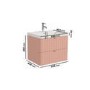 Grade A1 - 600mm Pink Wall Hung Vanity Unit with Basin and Brass Handles - Empire