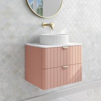 600mm Nude Wall Hung Vanity Unit with Marble Top Countertop Basin & Brushed Brass Handles- Empire