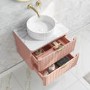 600mm Nude Wall Hung Vanity Unit with Marble Top Countertop Basin & Brushed Brass Handles- Empire