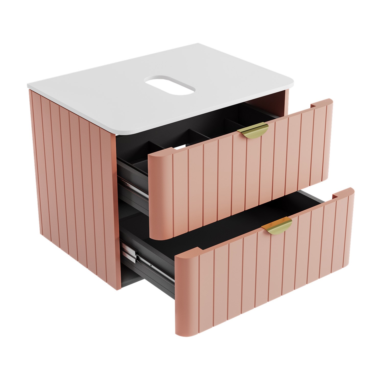 Pink Unit 600mm Pink Wall Hung Countertop Vanity Unit with Brass Handles -Empire ...