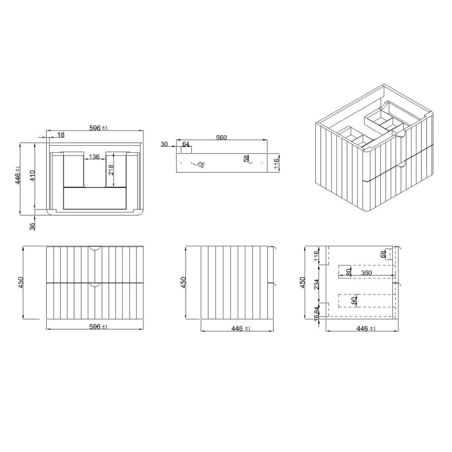 600mm Pink Wall Hung Countertop Vanity Unit with Brass Handles -Empire