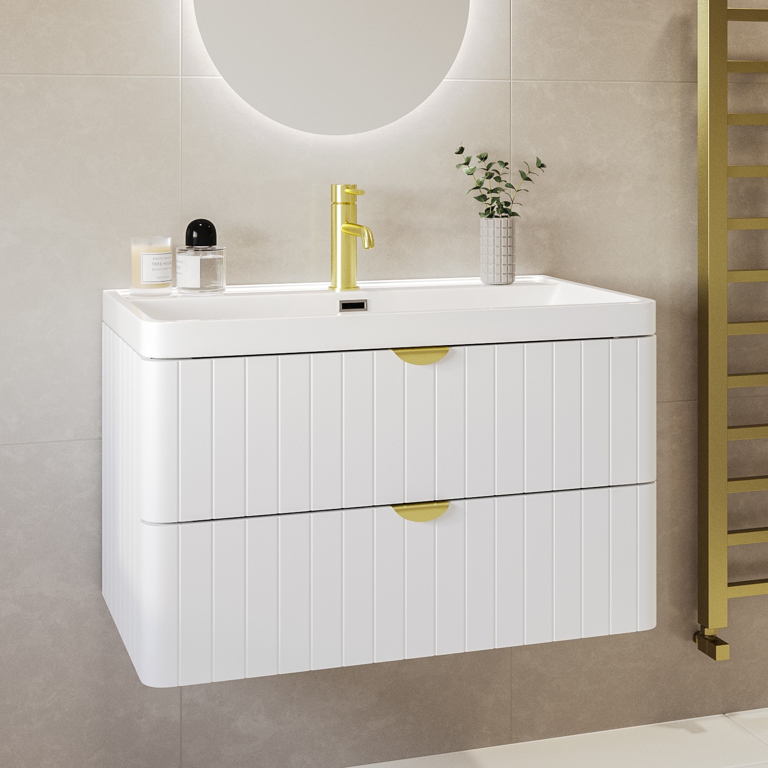 800mm White Wall Hung Vanity Unit With, Wall Hung Vanity Unit With Towel Rail