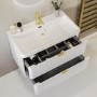 800mm White Wall Hung Vanity Unit with Basin and Brass Handles - Empire