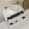 800mm White Wall Hung Countertop Vanity Unit with Basin and Brass Handles - Empire