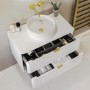800mm White Wall Hung Countertop Vanity Unit with Basin and Brass Handles - Empire