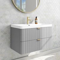 800mm Grey Wall Hung Vanity Unit with Basin and Brass Handles - Empire