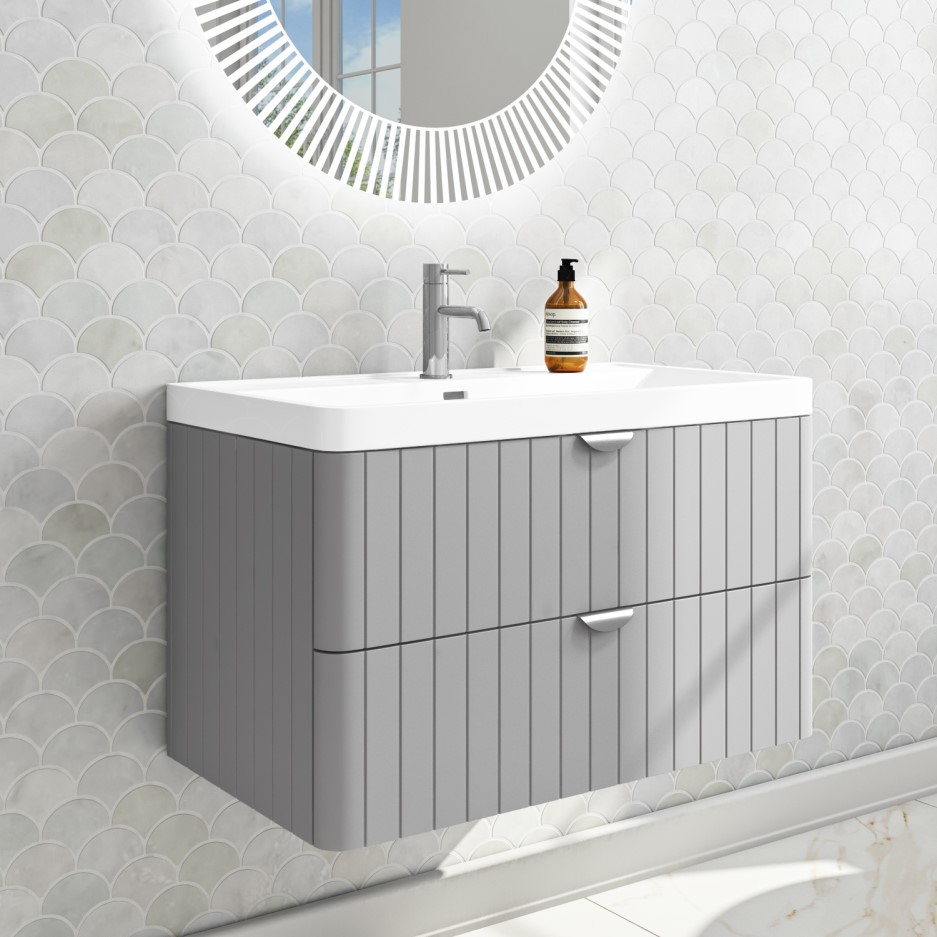 800mm Wall Hung Vanity Unit Empire 800mm Wall Hung Vanity Unit - Matt Grey with Chrome Handles