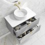 800mm Grey Wall Hung Countertop Vanity Unit with Basin and Brass Handles - Empire