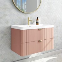 800mm Pink Wall Hung Vanity Unit with Basin and Brass Handles - Empire 800mm Pink Wall Hung Vanity Unit with Basin and Brass Handles - Empire