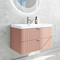 Grade A2 - 800mm Pink Wall Hung Vanity Unit with Basin and Chrome Handles - Empire Grade A2 - 800mm Pink Wall Hung Vanity Unit with Basin and Chrome Handles - Empire