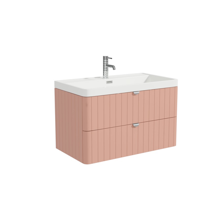 Grade A2 - 800mm Pink Wall Hung Vanity Unit with Basin and Chrome Handles - Empire