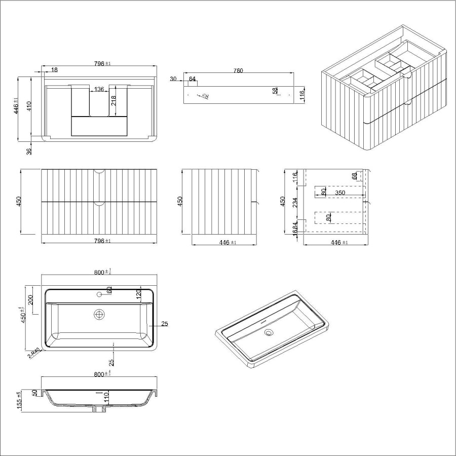 Grade A2 - 800mm Pink Wall Hung Vanity Unit with Basin and Chrome Handles - Empire