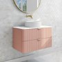 800mm Pink Wall Hung Countertop Vanity Unit with Basin and Brass Handles - Empire