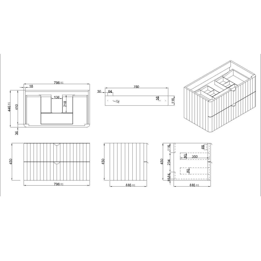 800mm Pink Wall Hung Countertop Vanity Unit with Basin and Brass Handles - Empire