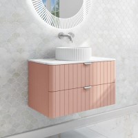 800mm Pink Wall Hung Countertop Vanity Unit with Basin and Chrome Handles - Empire
