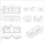 1200mm White Wall Hung Countertop Double Vanity Unit with Basins and Brass Handles - Empire
