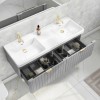 1200mm Grey Wall Hung Double Vanity Unit with Basins and Brass Handles - Empire