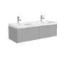 Grade A2 - 1200mm Grey Wall Hung Double Vanity Unit with Basin and Brass Handles - Empire