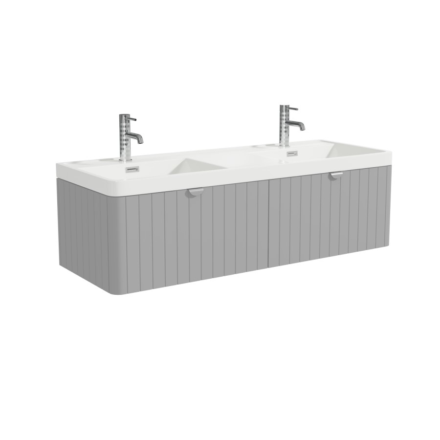 1200mm Grey Wall Hung Double Vanity Unit with Basins and Chrome Handles - Empire