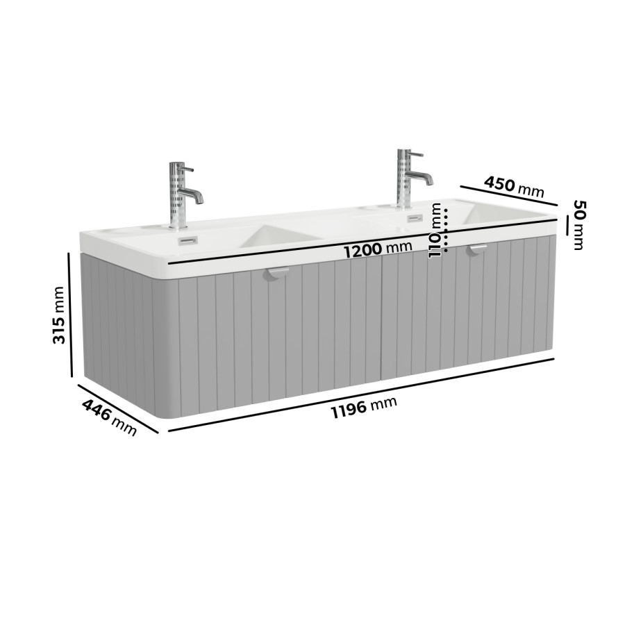 1200mm Grey Wall Hung Double Vanity Unit with Basins and Chrome Handles - Empire