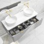 1200mm Grey Wall Hung Countertop Double Vanity Unit with Basins and Brass Handles - Empire