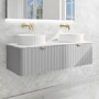 1200mm Grey Wall Hung Vanity Unit with Marble Top Countertop Double Basin & Brushed Brass Handles- Empire