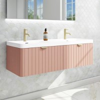1200mm Pink Wall Hung Double Vanity Unit with Basin and Brass Handles - Empire 1200mm Pink Wall Hung Double Vanity Unit with Basin and Brass Handles - Empire