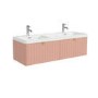 1200mm Pink Wall Hung Double Vanity Unit with Basin and Brass Handles - Empire