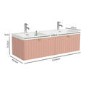 1200mm Pink Wall Hung Double Vanity Unit with Basin and Brass Handles - Empire