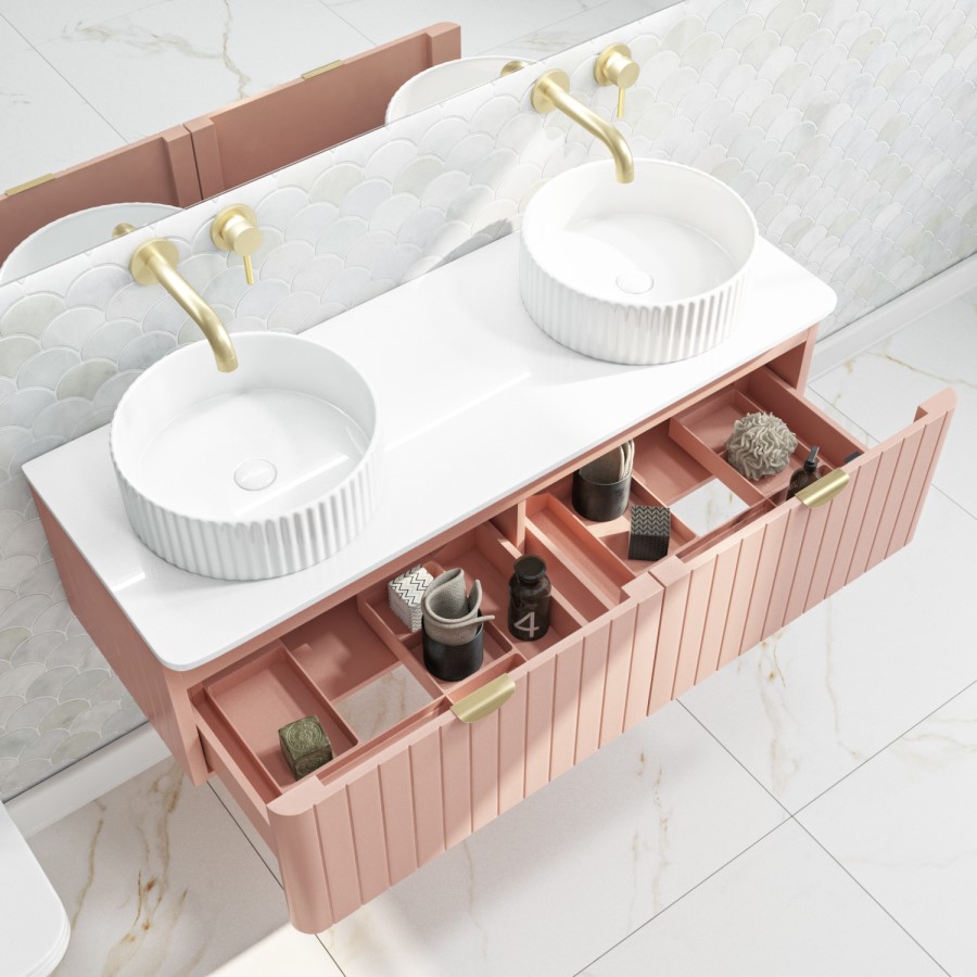 1200mm Pink Wall Hung Countertop Double Vanity Unit with Basins and ...