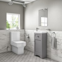 Grade A1 - Baxenden Cloakroom Toilet Suite with Grey Floorstanding Vanity Unit and Basin
