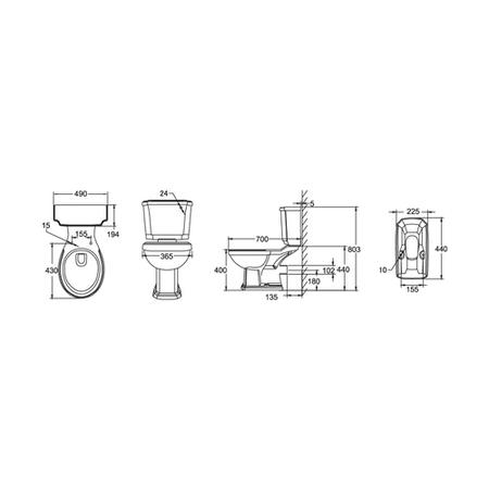 Close Coupled Toilet and Grey Basin Vanity Unit Traditional Cloakroom Suite - Baxenden
