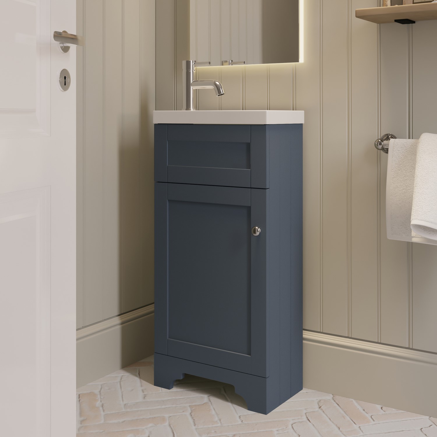 Baxenden Blue 400Mm Freestanding Cloakroom Vanity Unit With Basin