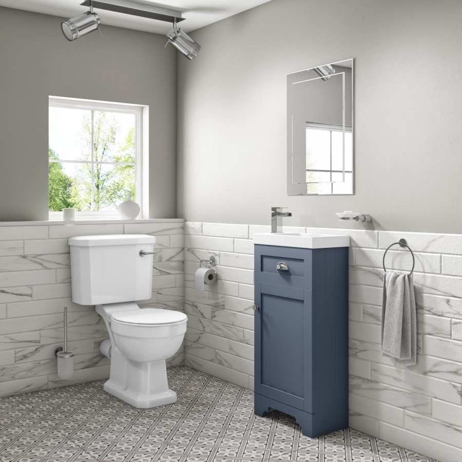 Grade A1 - 400mm Blue Cloakroom Vanity Unit with Basin - Baxenden