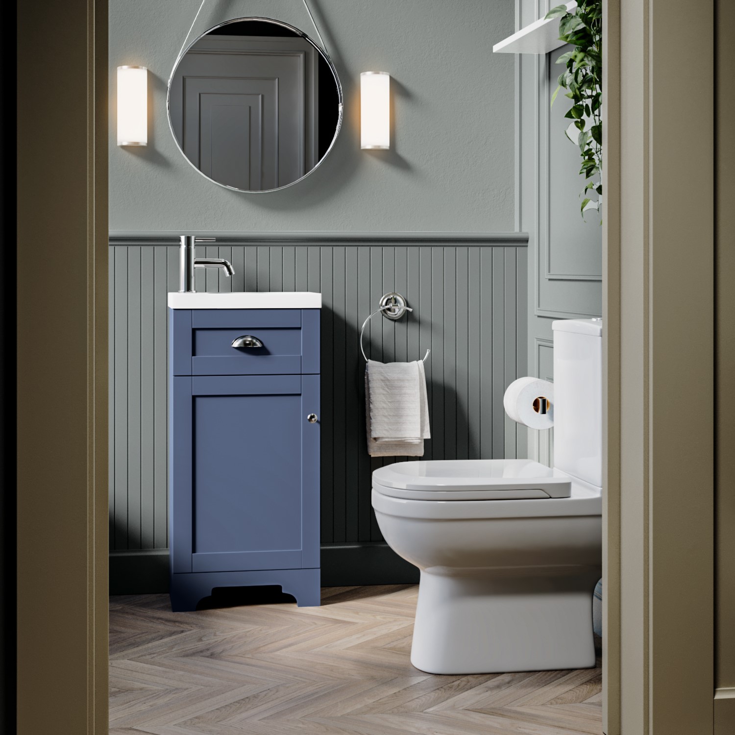 Blue Freestanding Tall Bathroom Cabinet 350mm - Baxenden - Better Bathrooms