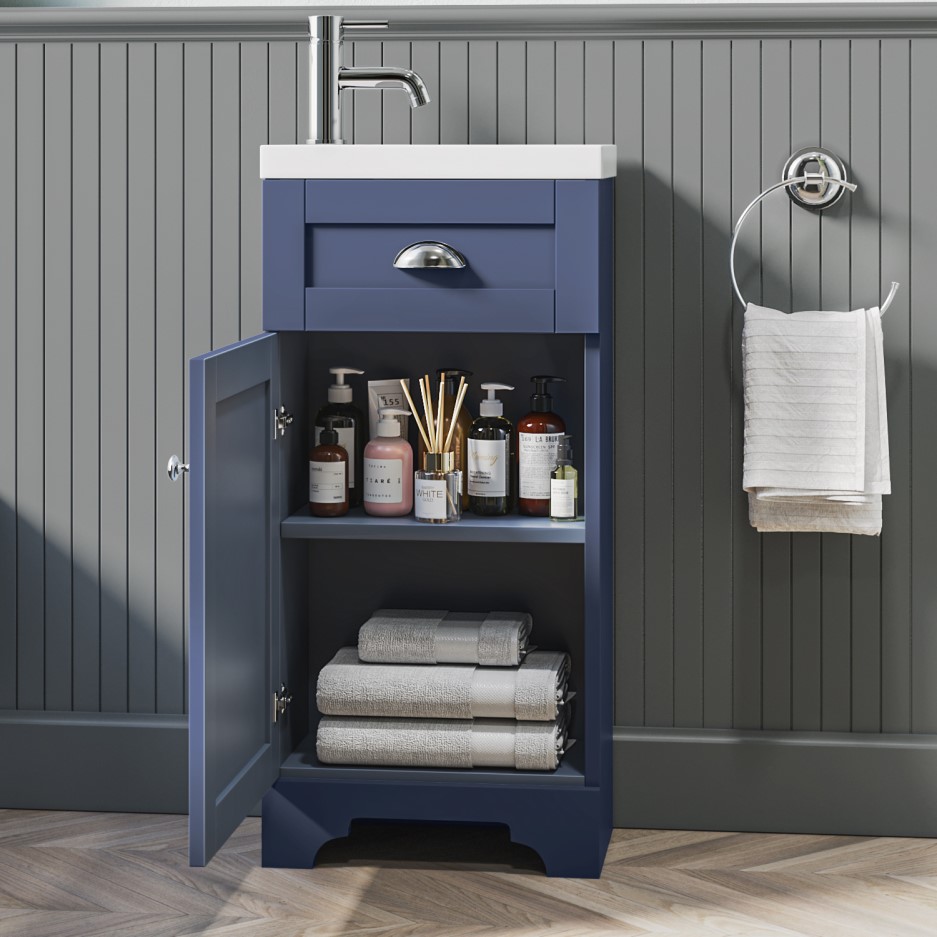 Baxenden Cloakroom Toilet Suite with Blue Floorstanding Vanity Unit and