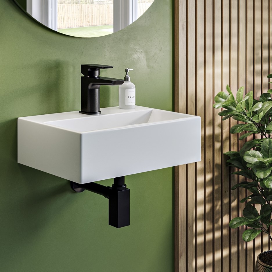 Matt White 405mm Wall Hung Basin and Waste Houston Better Bathrooms