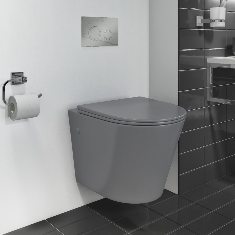 Wall Hung Rimless Grey Toilet with Soft Close Seat Verona Better