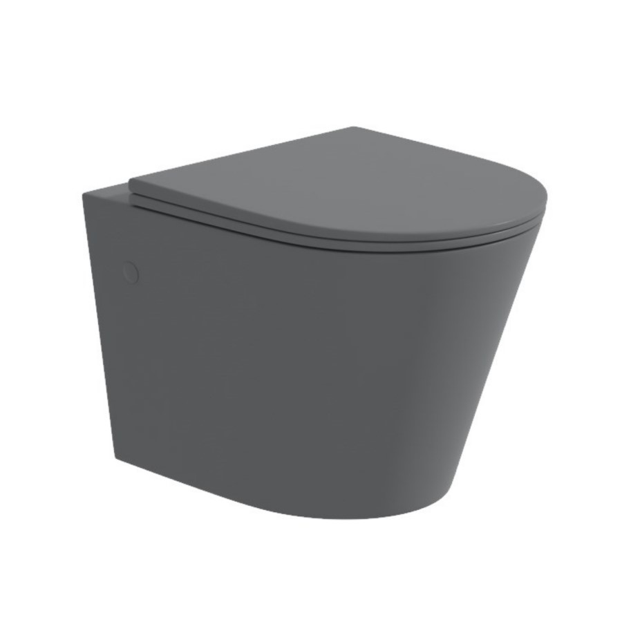 Matt Grey Wall Hung Rimless Toilet with Soft Close Seat - Verona