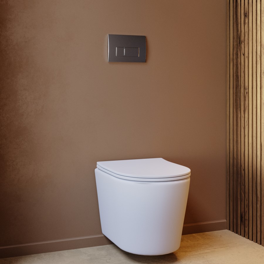 Matt White Wall Hung Rimless Short Projection Toilet with Soft Close Seat – Verona