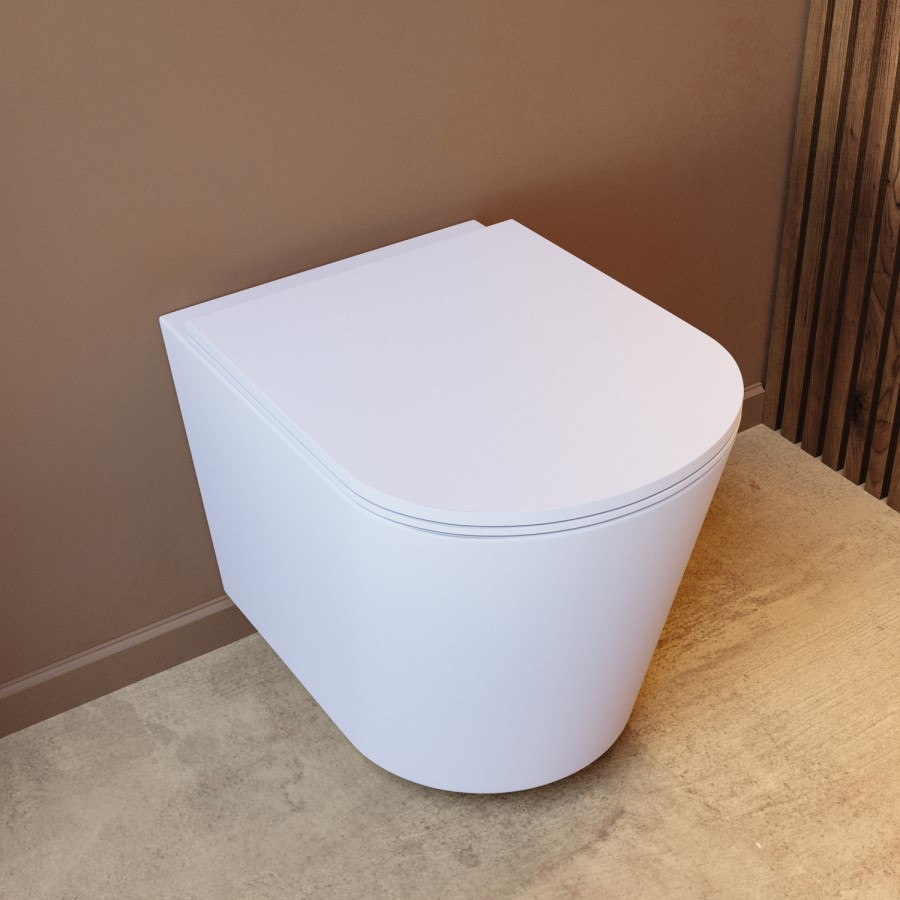 Matt White Wall Hung Rimless Short Projection Toilet with Soft Close Seat - Verona
