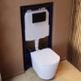 Matt White Wall Hung Rimless Toilet with Soft Close Seat Cistern Frame and Black Flush - Verona
