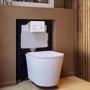 Matt White Wall Hung Rimless Toilet with Soft Close Seat White Glass Sensor Pneumatic Flush Plate 820mm Frame & Cistern - Verona