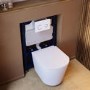 Matt White Wall Hung Rimless Toilet with Soft Close Seat White Glass Sensor Pneumatic Flush Plate 820mm Frame & Cistern - Verona