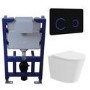 Grade A1 - Matt White Wall Hung Rimless Toilet with Soft Close Seat Black Glass Sensor Pneumatic Flush Plate 820mm Frame & Cistern - Verona
