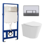 Matt White Wall Hung Rimless Toilet with Soft Close Seat Chrome Pneumatic Flush Plate 1170mm Frame & Cistern - Verona