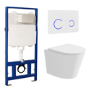 Matt White Wall Hung Rimless Toilet with Soft Close Seat White Glass Sensor Pneumatic Flush Plate 1170mm Frame & Cistern - Verona