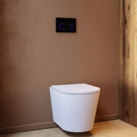 Matt White Wall Hung Rimless Toilet with Soft Close Seat Black Glass Sensor Pneumatic Flush Plate 1170mm Frame & Cistern - Verona
